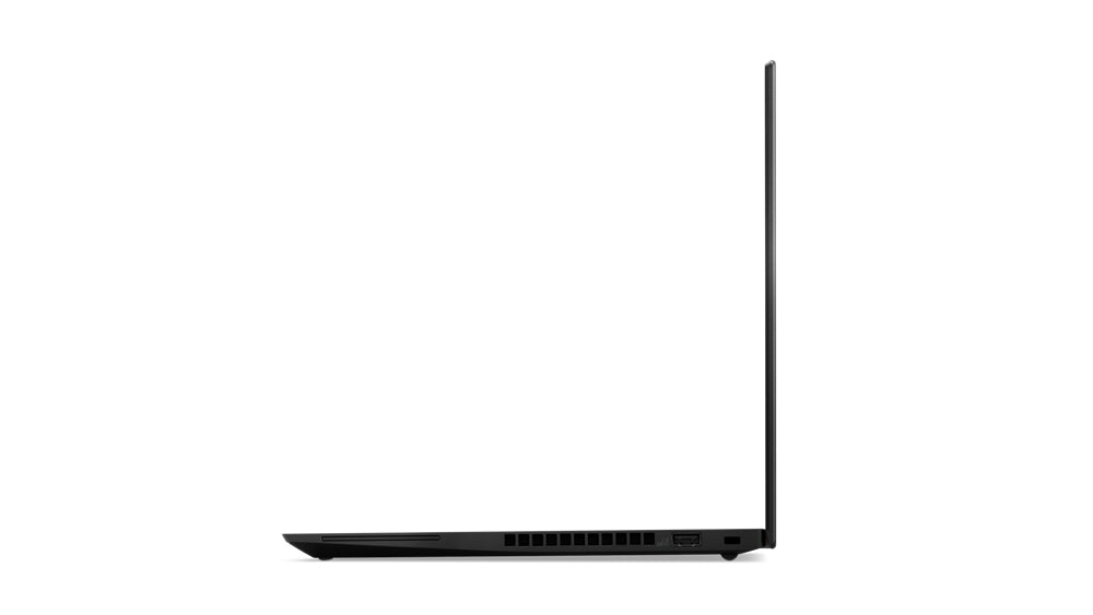Notebook Lenovo ThinkPad T490s lato destro, design sottile con prese d'aria e porte. Ideale per utilizzo professionale. Notebook Lenovo ThinkPad T490s lato destro, design sottile con prese d'aria e porte. Ideale per utilizzo professionale.